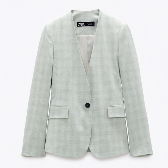 NWT Zara plaid sea green 2 pieces match suit set blazer pants - Picture 4 of 8